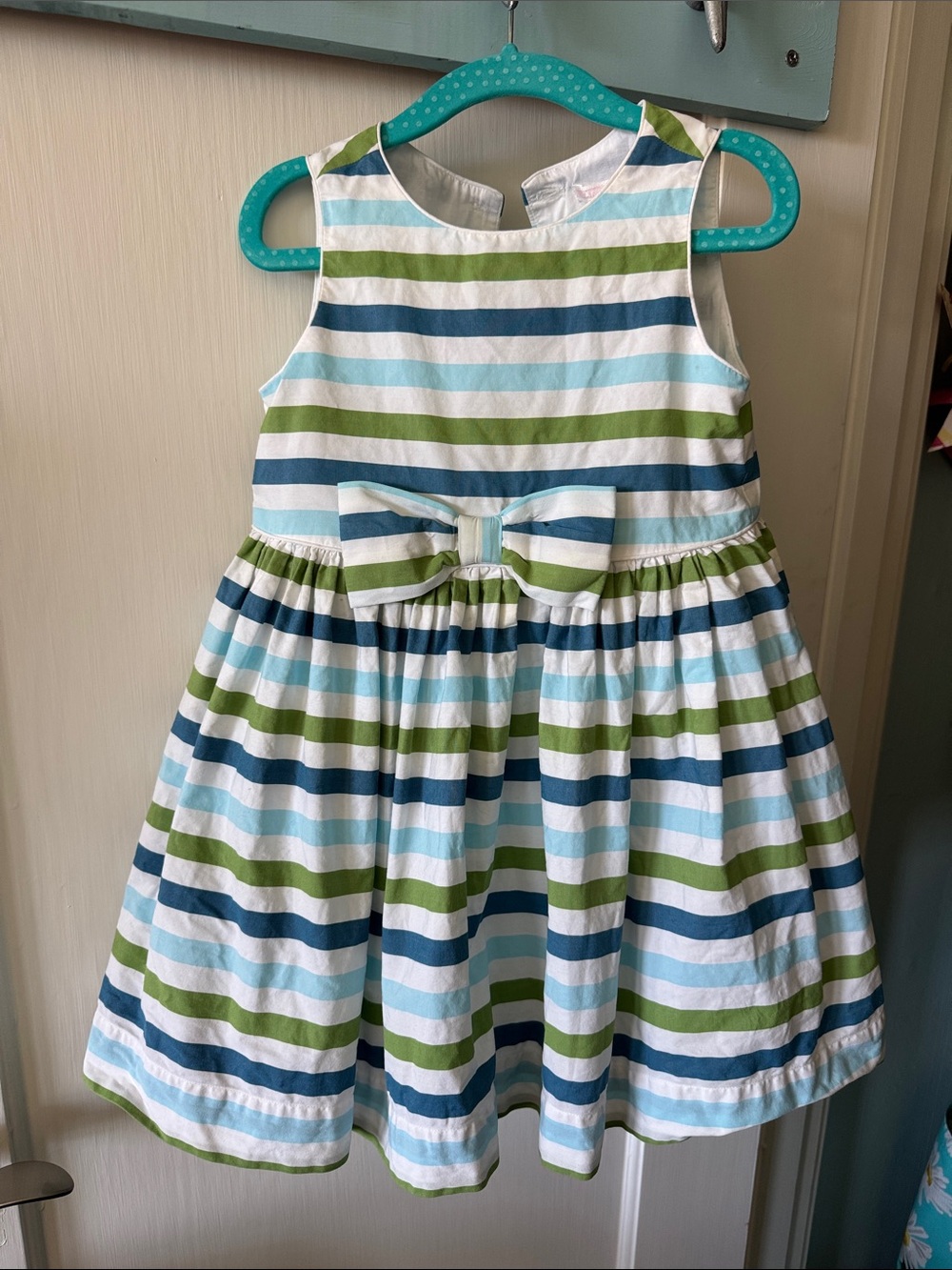 Janie and Jack Striped Blue, Light Blue & Green Bow Waist Formal Dress